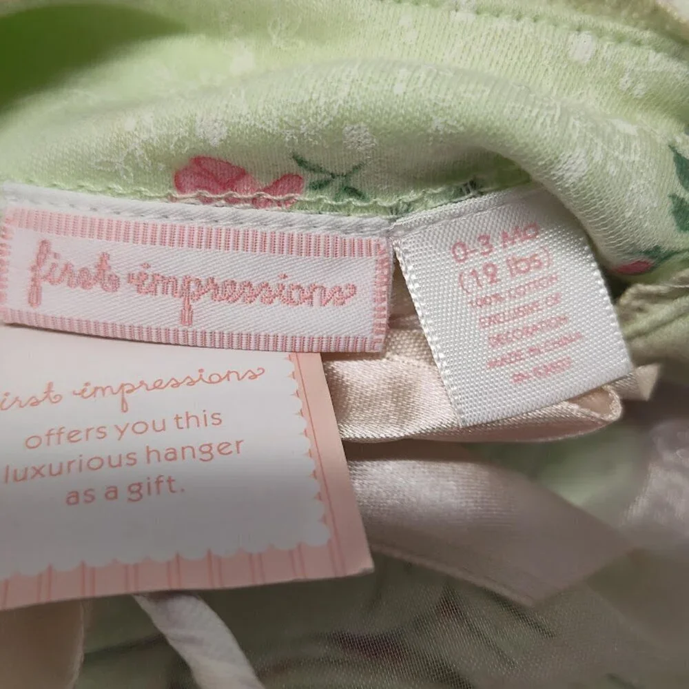 First Impressions 100% Cotton 3 Piece 0-3 Month Dress, Bottoms, and Hat NWT